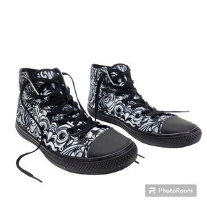 Raad Shop Mens Japanese Skull Lace Up Canvas Hi Top Sneakers Size 10.5